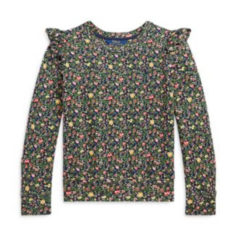 Ralph Lauren Polo Girls Floral Fleece Ruffle Shoulder Sweatshirt 6X